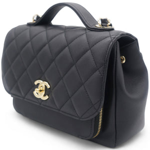 Black Quilted Caviar Leather Medium Business Affinity Top Handle Bag