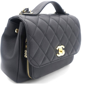 Black Quilted Caviar Leather Medium Business Affinity Top Handle Bag