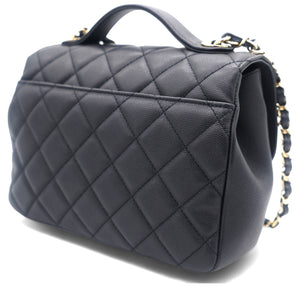 Black Quilted Caviar Leather Medium Business Affinity Top Handle Bag