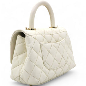 Caviar Quilted Mini Coco Handle Flap White