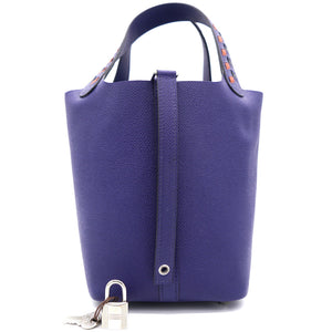 Epsom Tressage De Cuir Picotin Lock 18 PM Bleu Encre