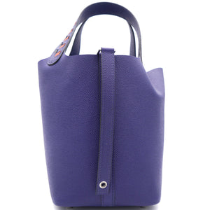 Epsom Tressage De Cuir Picotin Lock 18 PM Bleu Encre