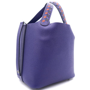 Epsom Tressage De Cuir Picotin Lock 18 PM Bleu Encre
