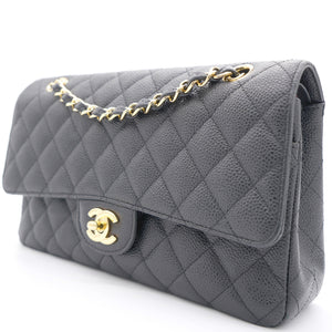 Black Quilted Caviar Leather Classic Double Flap Bag