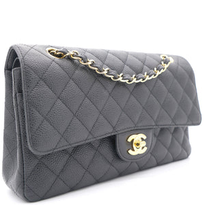 Black Quilted Caviar Leather Classic Double Flap Bag