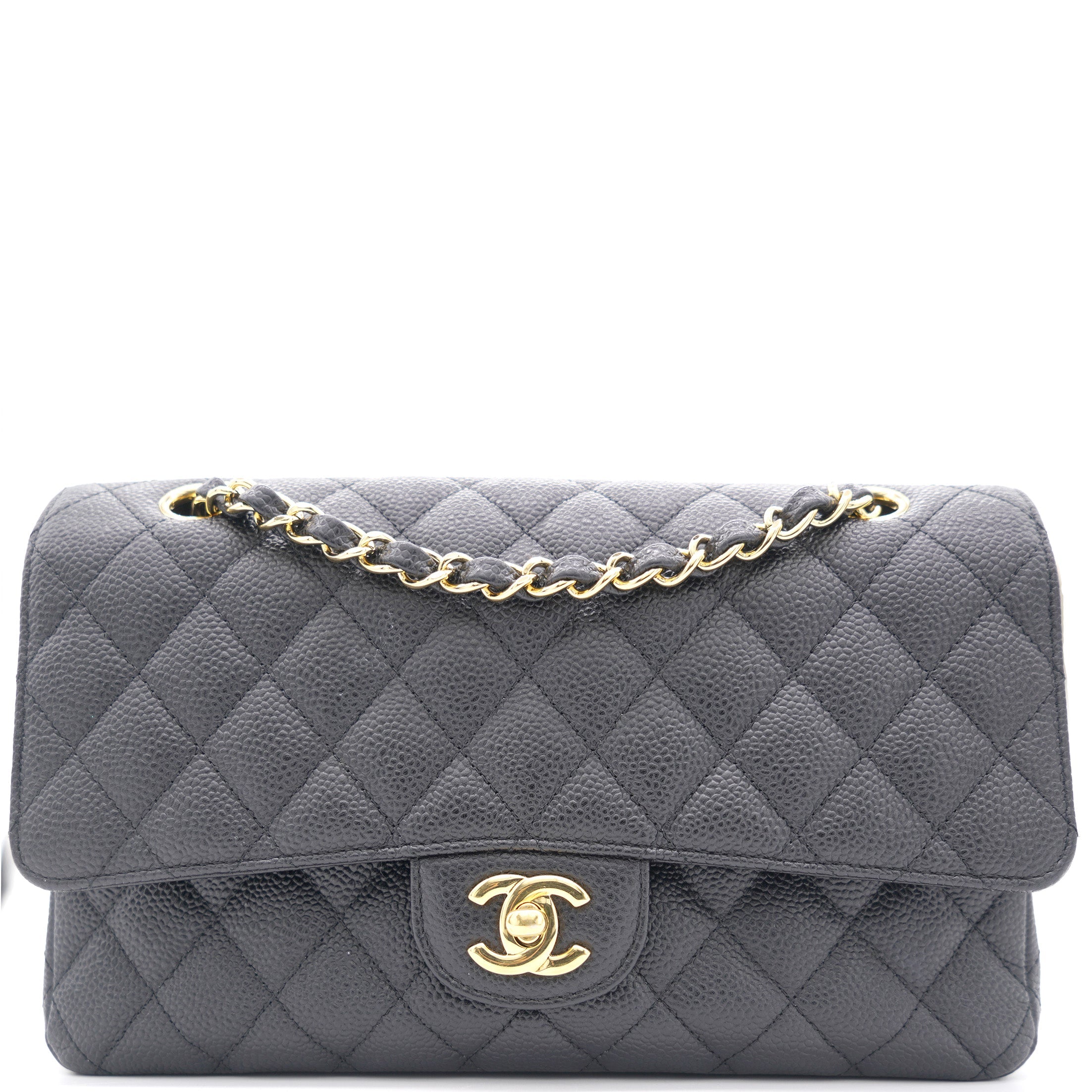 Black Quilted Caviar Leather Classic Double Flap Bag