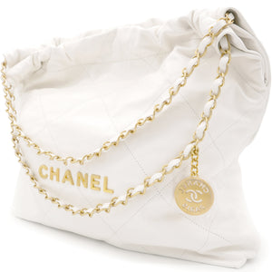 Shiny Calfskin Quilted Small Chanel 22 White