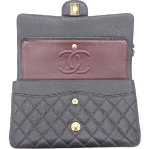 Black Quilted Caviar Leather Classic Double Flap Bag