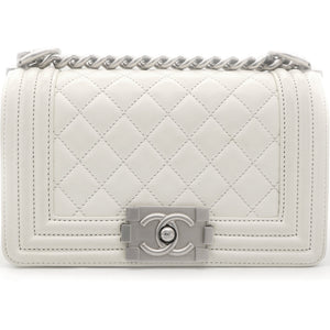 Calfskin Quilted Small Boy Flap White