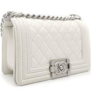 Calfskin Quilted Small Boy Flap White