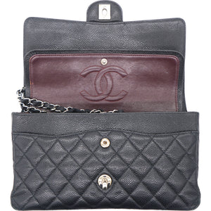 Caviar Quilted Medium Double Flap Black SHW