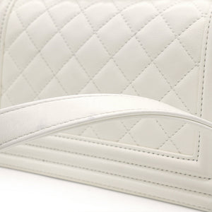 Calfskin Quilted Small Boy Flap White