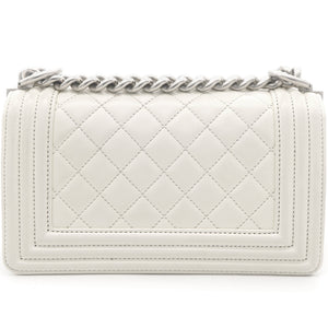 Calfskin Quilted Small Boy Flap White