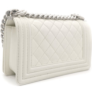Calfskin Quilted Small Boy Flap White