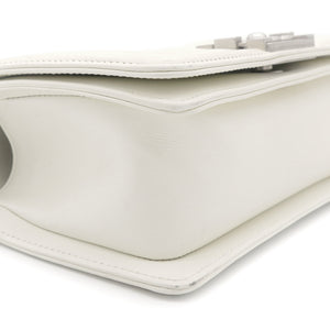 Calfskin Quilted Small Boy Flap White
