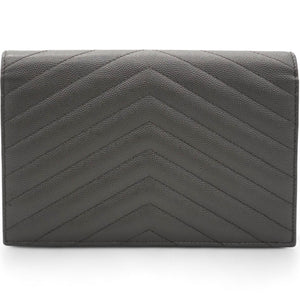 Grain De Poudre Matelasse Chevron Monogram Envelope Chain Wallet Dark Grey