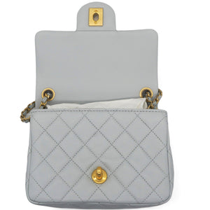 Pearl CC Crush Mini Square Lambskin Grey Crossbody Bag