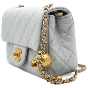 Pearl CC Crush Mini Square Lambskin Grey Crossbody Bag