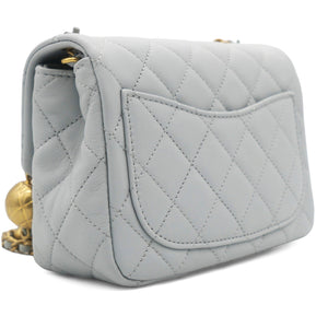 Pearl CC Crush Mini Square Lambskin Grey Crossbody Bag