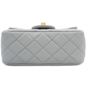 Pearl CC Crush Mini Square Lambskin Grey Crossbody Bag