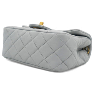 Pearl CC Crush Mini Square Lambskin Grey Crossbody Bag