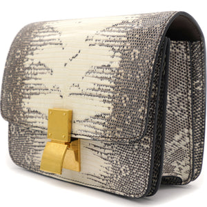 Small Lizard Medium Classic Box Flap Bag Natural