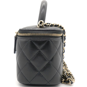 Lambskin Quilted Small Top Handle Vanity Case With Chain Black