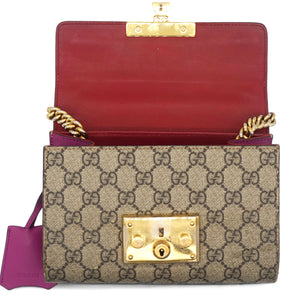 Red/Pink Leather and GG Supreme Monogram Canvas Small Padlock Shoulder Bag
