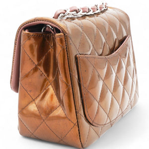 Striated Patent Quilted Mini Square Flap