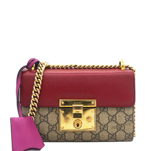 Red/Pink Leather and GG Supreme Monogram Canvas Small Padlock Shoulder Bag