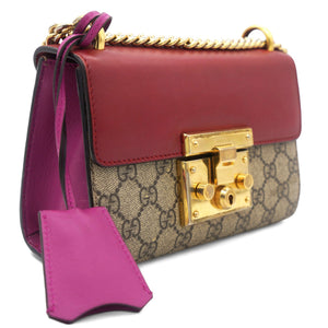 Red/Pink Leather and GG Supreme Monogram Canvas Small Padlock Shoulder Bag