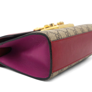 Red/Pink Leather and GG Supreme Monogram Canvas Small Padlock Shoulder Bag