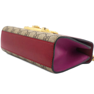 Red/Pink Leather and GG Supreme Monogram Canvas Small Padlock Shoulder Bag