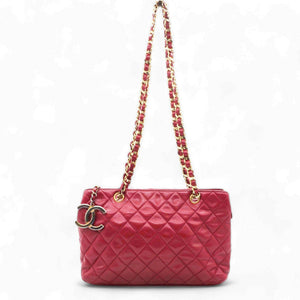 Matelasse Lambskin Chain Shoulder Bag Red Gold Metal