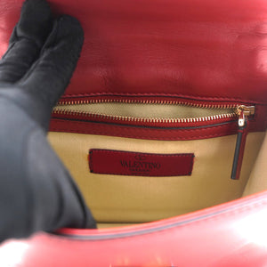 Red Leather Small Rockstud Glam Lock Flap Bag