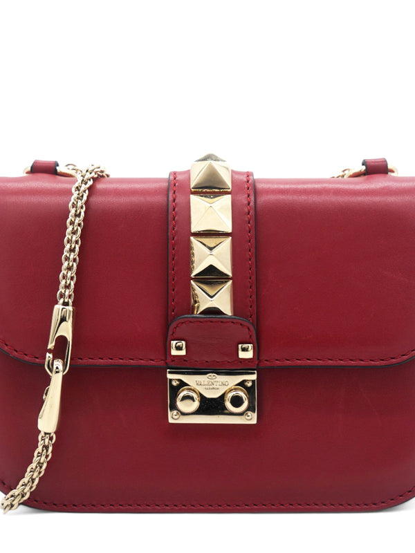Red Leather Small Rockstud Glam Lock Flap Bag