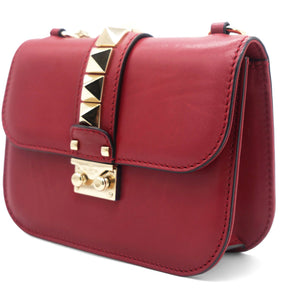 Red Leather Small Rockstud Glam Lock Flap Bag
