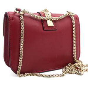 Red Leather Small Rockstud Glam Lock Flap Bag