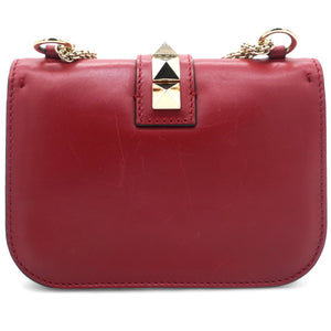 Red Leather Small Rockstud Glam Lock Flap Bag