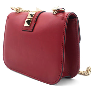 Red Leather Small Rockstud Glam Lock Flap Bag