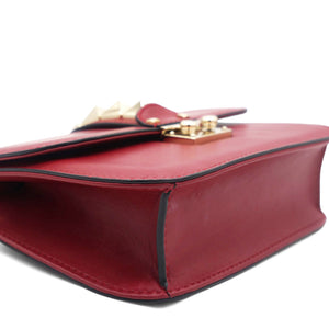 Red Leather Small Rockstud Glam Lock Flap Bag