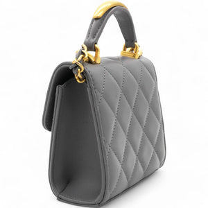 Lambskin Quilted Top Handle Flap Clutch With Chain Grey Mini