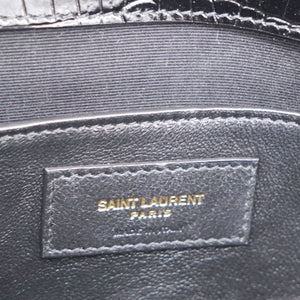 Embossed Calfskin Manhattan Shoulder Bag Black