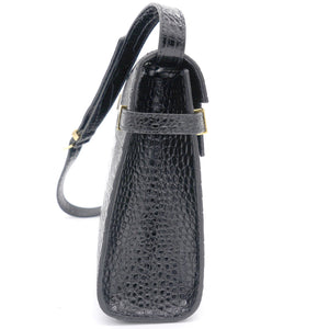Embossed Calfskin Manhattan Shoulder Bag Black