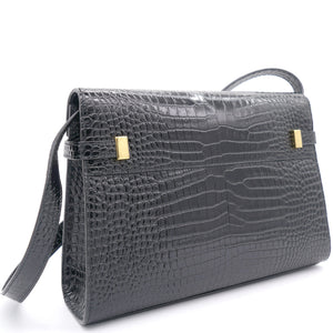 Embossed Calfskin Manhattan Shoulder Bag Black