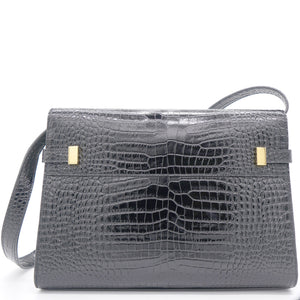 Embossed Calfskin Manhattan Shoulder Bag Black