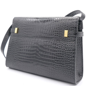 Embossed Calfskin Manhattan Shoulder Bag Black