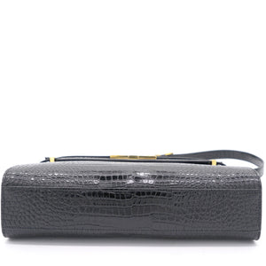 Embossed Calfskin Manhattan Shoulder Bag Black