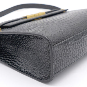 Embossed Calfskin Manhattan Shoulder Bag Black
