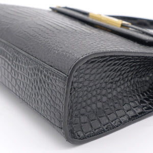Embossed Calfskin Manhattan Shoulder Bag Black